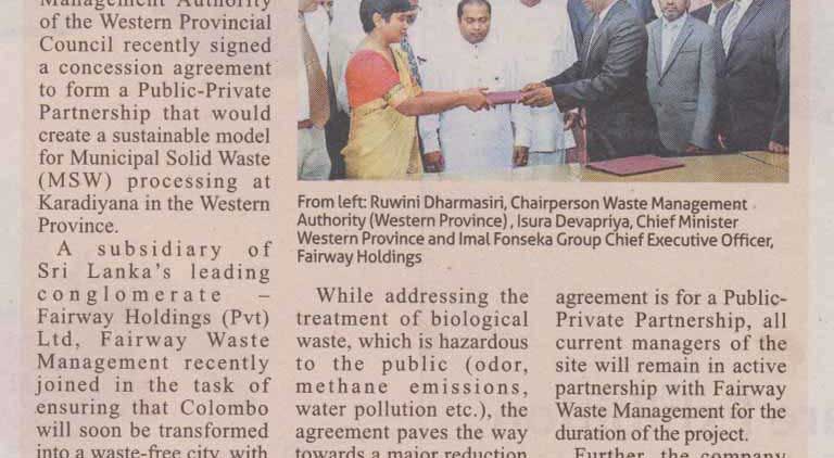 Fairway forms partnership with Waste Mangement Authority